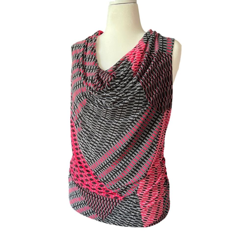 Dana Buchanan Hot Pink /Black Lined Patchwork Top Size M Western Coastal Cowgirl